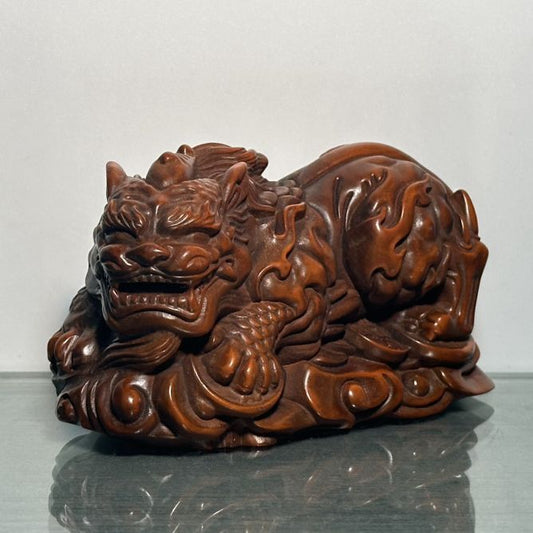 Vintage Chinese Boxwood Carved Wood Beast Statue Wooden Sculpture Room Decor Art