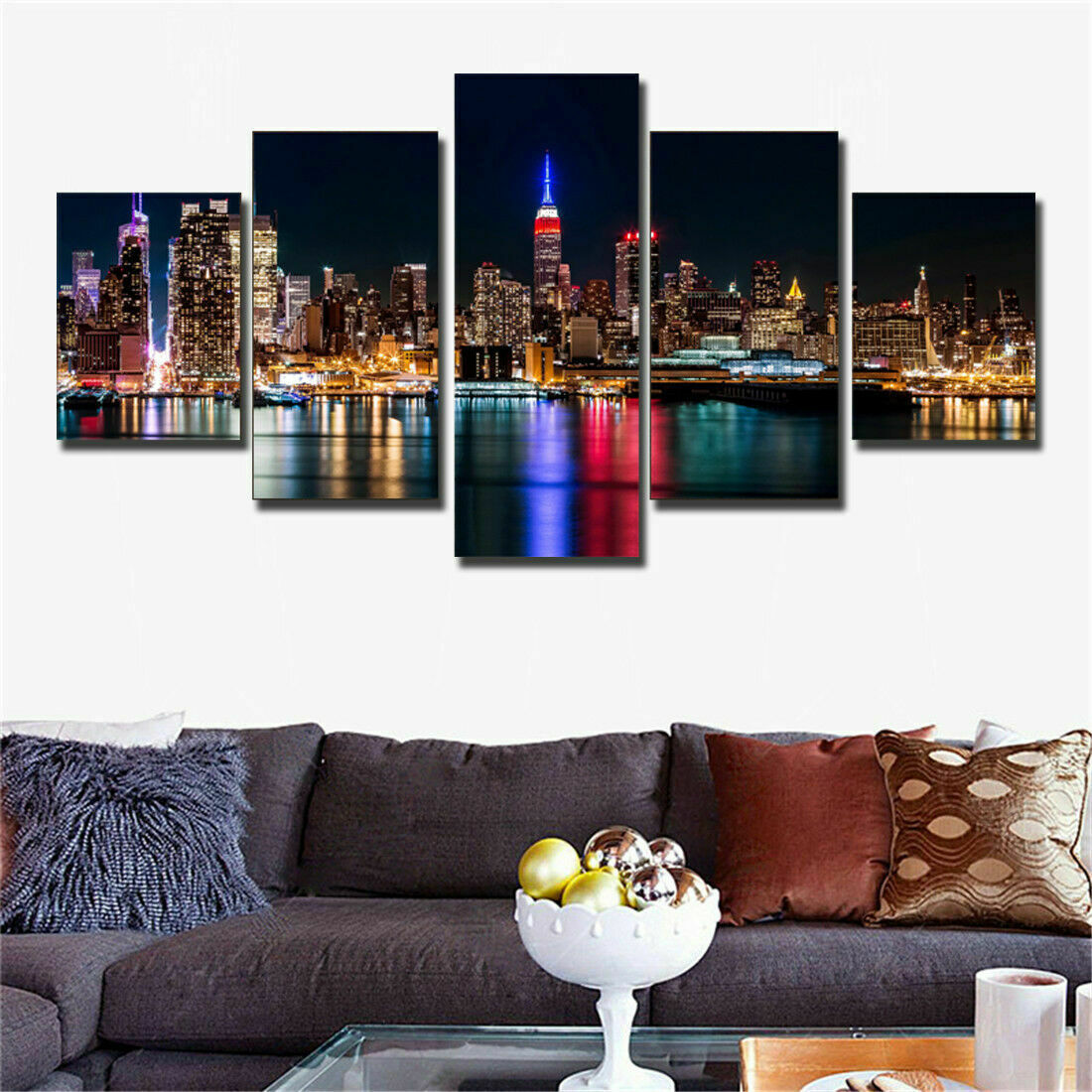 New York City Nightscape Poster Canvas Prints Painting Wall Art Home Decor 5PCS