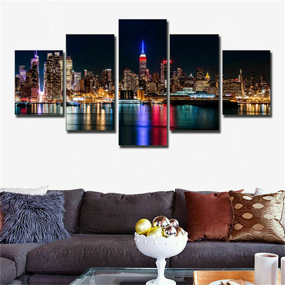 New York City Nightscape Poster Canvas Prints Painting Wall Art Home Decor 5PCS