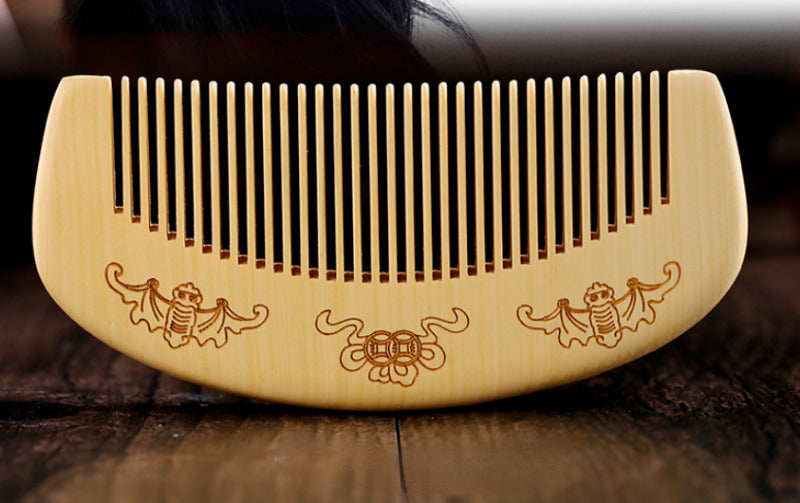 Chinese Box-wood HandCarved Wealth Anti-Static Hair Massage Wooden Comb