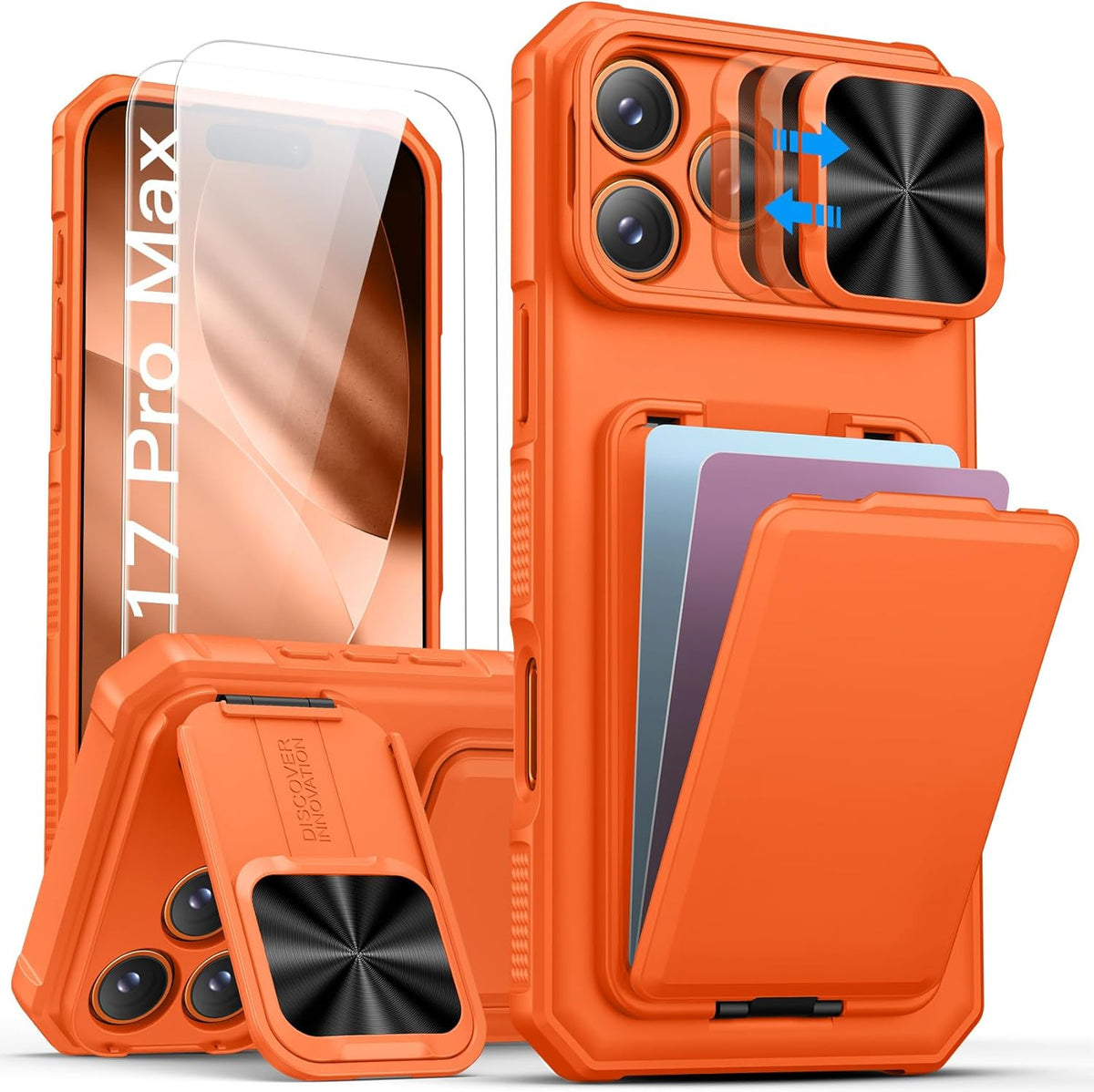 for Iphone 17 Pro Max Case with 2X Screen Protector, Card Holder & Kickstand & S