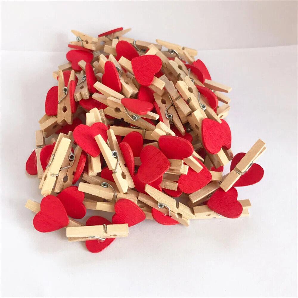Craft Clothespin 50Pcs Wooden Clips Love Heart Pegs DIY Wedding Venue Decoration