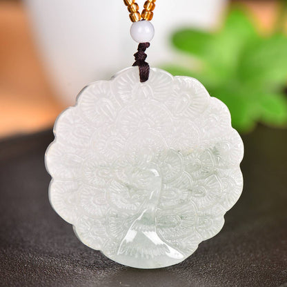 Chinese Natural Jade Jadeite Hand-carved Exquisite Peacock Pendant 10011