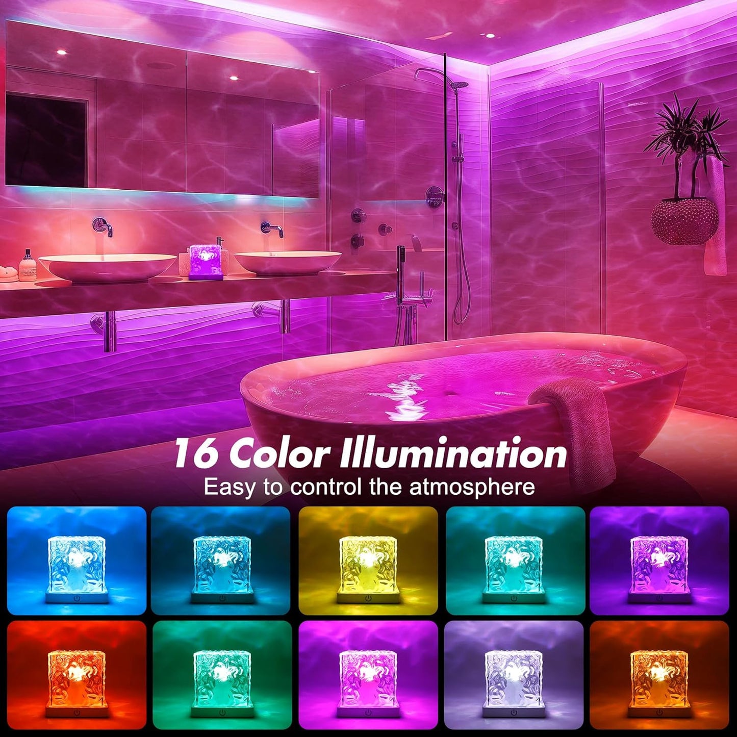 2 Pack Rechargeable Shower Light for inside Shower, 16 Color Changeable Waterpro