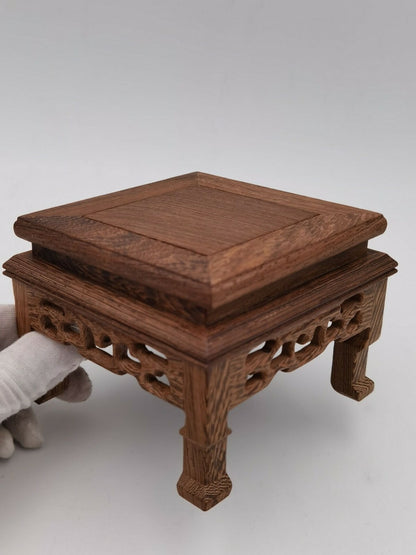 Jichi Wood Square Pedestal Fret Display Stand Vase Teapot Flower Pot Statue Base