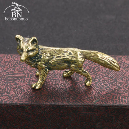 Solid Brass Fox Figurines Miniatures Desk Ornaments Tea Pet Crafts Retro