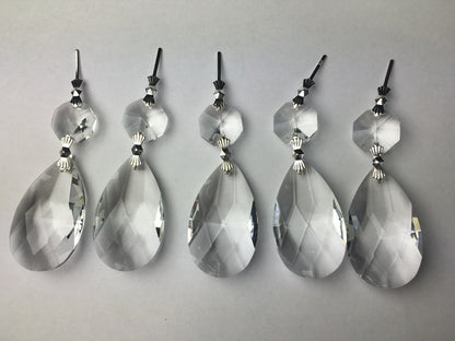 10Pcs Clear Crystal Teardrop Chandelier Prisms Pendant 38mm Lamp Lighting Part