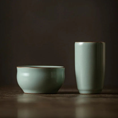 2pc Azure Porcelain Opening Single Cup Ru Kiln Ceramic Smelling Cup Tea Cup Set