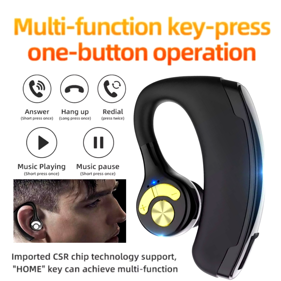 Bluetooth 5.0 Earpiece Wireless Headset Noise Cancelling Earbuds Driving Trucker