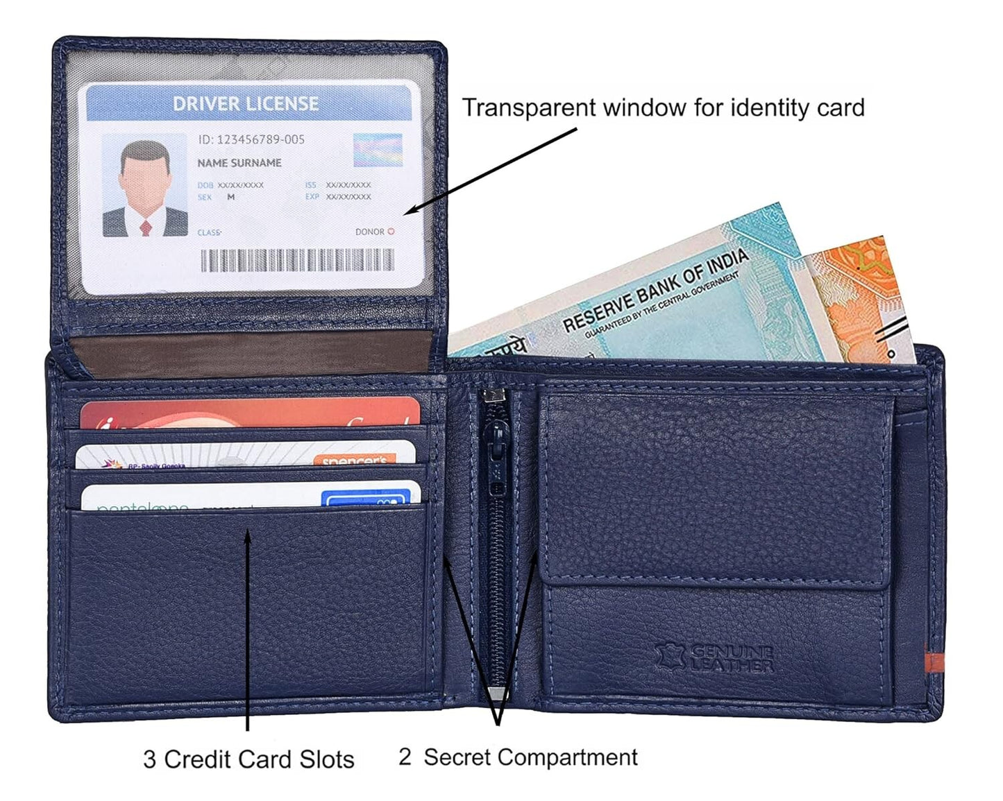 New Blue/Orange Bi-Fold Leather Men's Wallet RFID Protection Gift Item