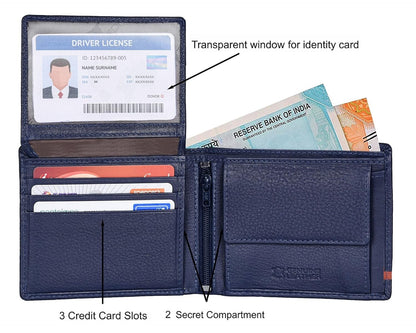 New Blue/Orange Bi-Fold Leather Men's Wallet RFID Protection Gift Item