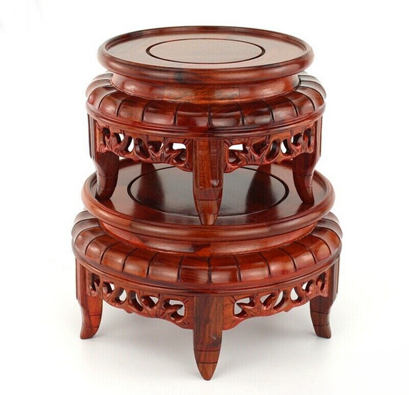 Rosewood Legged Round Display Rack Fishbowl Stand Bonsai Statue Vase Base
