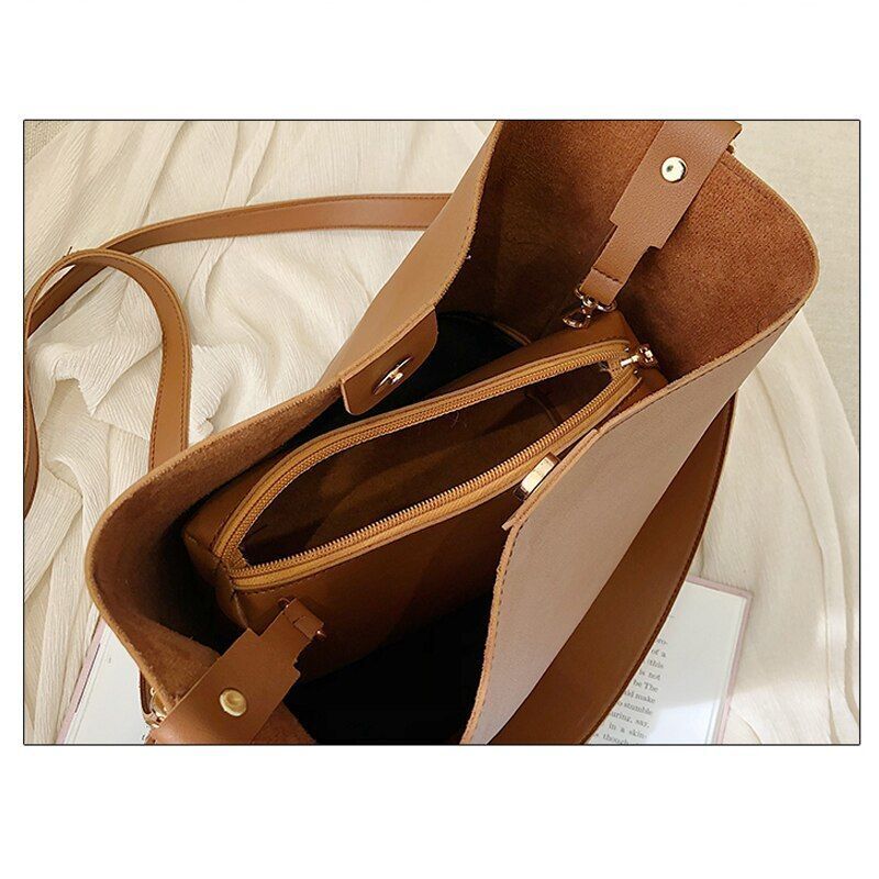 Casual Wide Strap Bucket Bag Shoulder Crossbody Bag Large Purse Messenger Bags