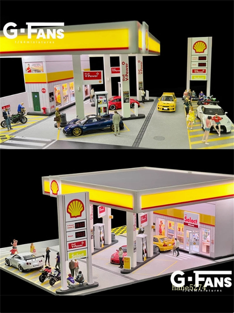 1: 64 Shell Gas Station Architectural Scene Model Parking Lot with LED Light