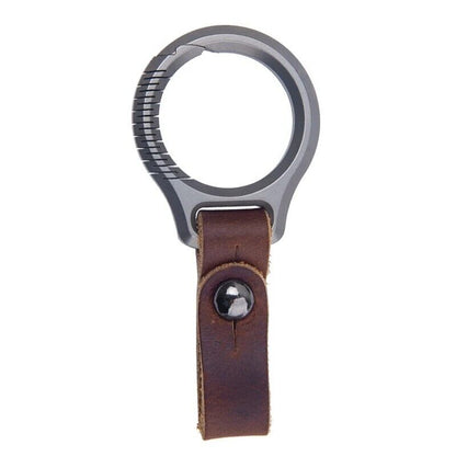 Car Keychain Titanium Alloy Cowhide Strap Pendant Keyring EDC Tool Men Gift Item