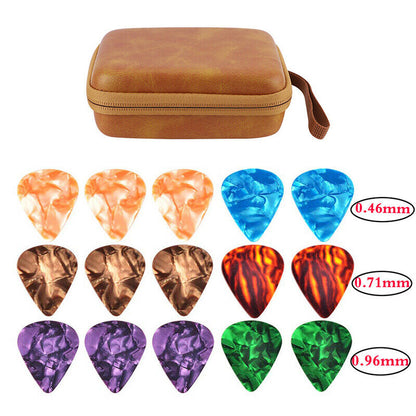 16pcs Guitar Pick Holder Case Box W/ Pick Capo Tuner Strings Storage Pouch Bag