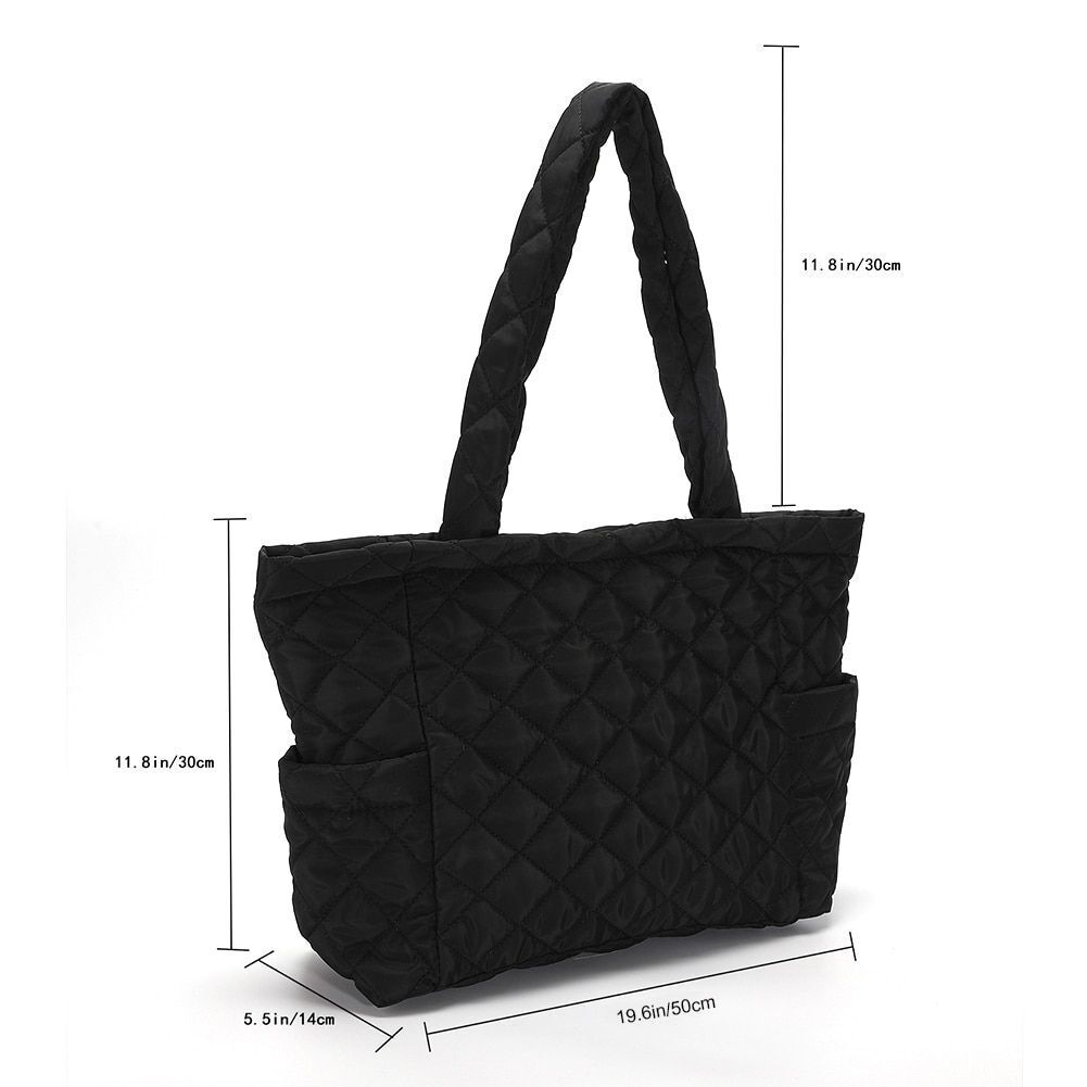Lattice Pattern Shoulder Bag Cotton Handbag Large Capacity Purse Feather Padded