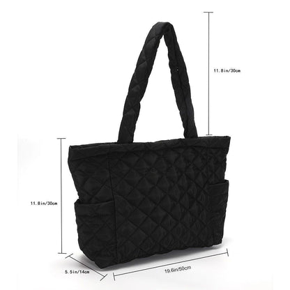 Lattice Pattern Shoulder Bag Cotton Handbag Large Capacity Purse Feather Padded