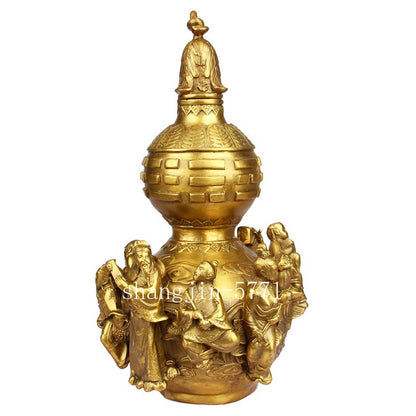11.4 in 1pc Chinese Brass Gourd Ornament Eight Immortals Gourd with Open Lid