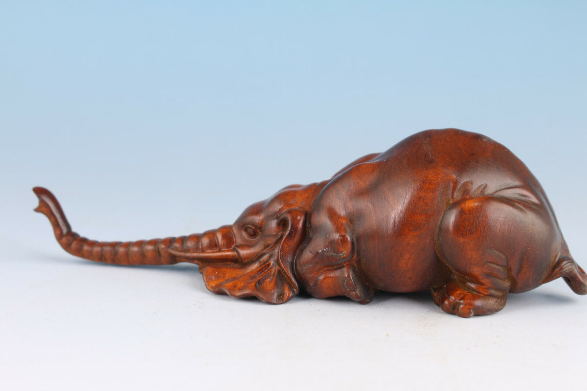 Netsuke Chinese Rare Boxwood Handwork elephant Statue tea pet fengshui