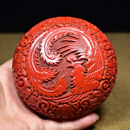 chinese lacquerware box Japan lacquerwork lacquer jewelry carved Phoenix statue
