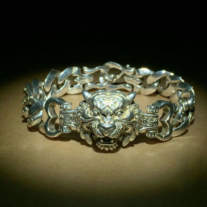 Rare Tibet Silver Carved DRAGON Men's Bracelet Bangle