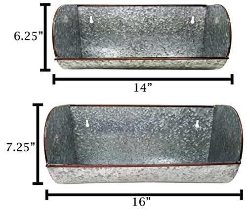 2 Piece Galvanized Wall Mount Flower Pot Set - 14" & 16" Long Planters