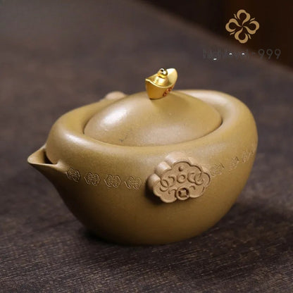 100ml Yixing Purple Clay Handcarved Ingot Pot Tea Kettle Chinese Retro Teaware