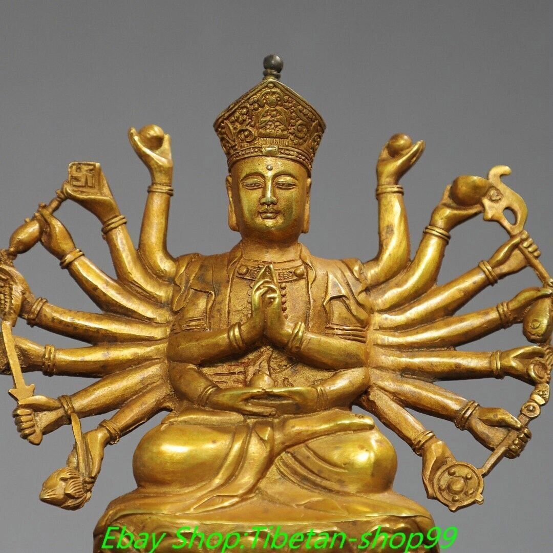 7'' Old Tibet Tibetan Bronze Gilt 18 Hands Maha Cundi Mother Buddha Statue