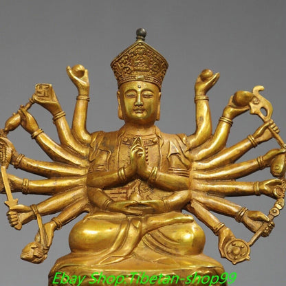7'' Old Tibet Tibetan Bronze Gilt 18 Hands Maha Cundi Mother Buddha Statue