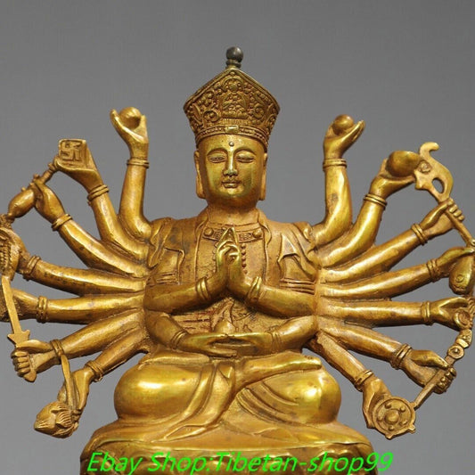 7'' Old Tibet Tibetan Bronze Gilt 18 Hands Maha Cundi Mother Buddha Statue