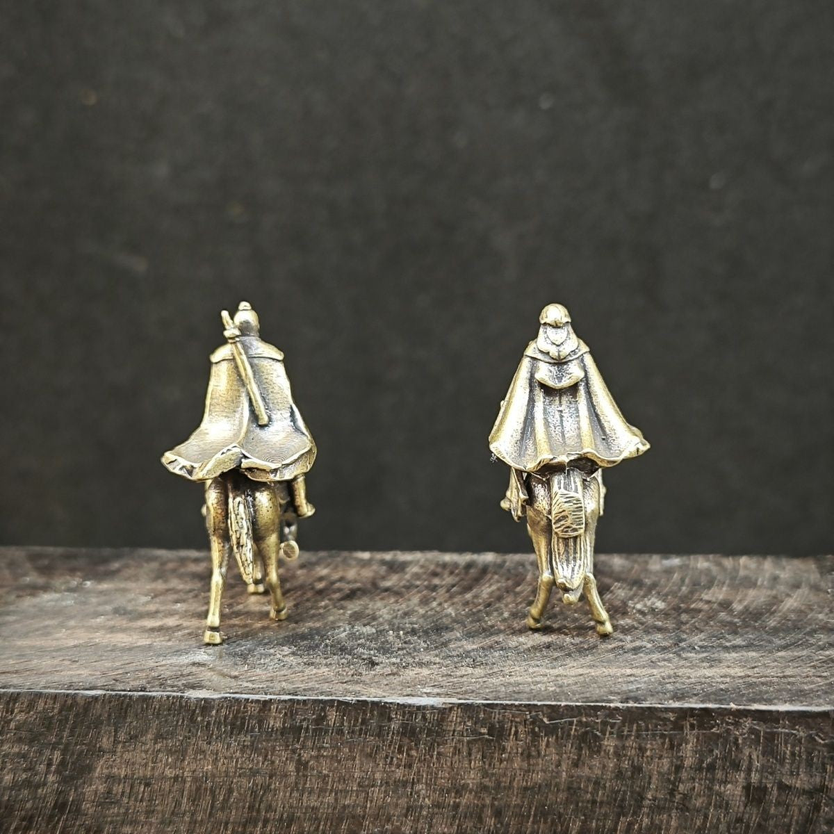 Brass Martial Arts Couple Statue 2pcs 1.18in Mini Chinese Swordsman Decor