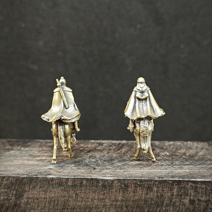 Brass Martial Arts Couple Statue 2pcs 1.18in Mini Chinese Swordsman Decor