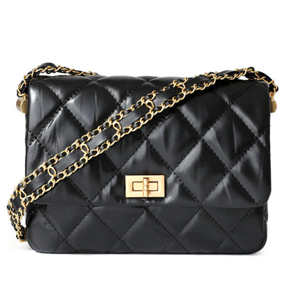 Small Mini Quilted Real Leather Flap Purse Clutch Handbag Shoulder Bag w/ Chains