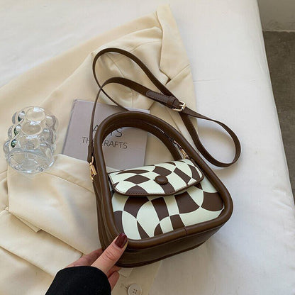 Handbag Women PU Leather Shoulder Bags Ladies Twisted Plaid Printing Flap Bag