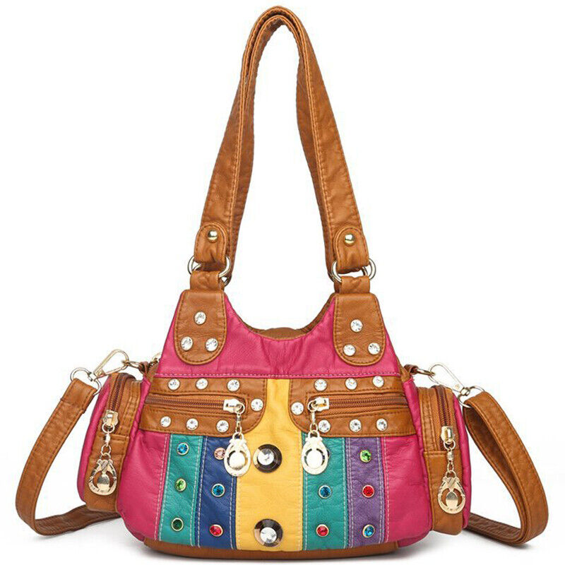 Women's Soft Faux Leather Multicolor Handbags Multiple pockets Shoulder Bags