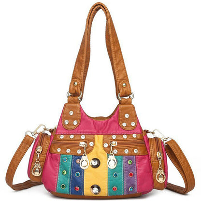 Women's Soft Faux Leather Multicolor Handbags Multiple pockets Shoulder Bags
