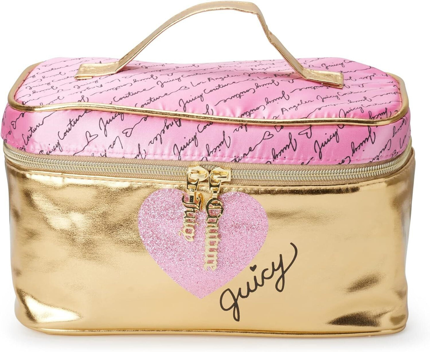 Women's Juicy Couture Travel Cosmetics Bag Pink & Metallic Gold Toiletries Gift
