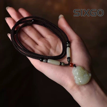 Natural White Jade Guanyin Buddha Pendant Necklace Sweater Chain for Men Women