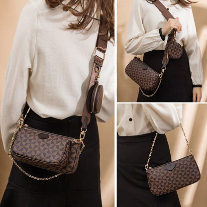 3IN1 Messenger Handbag Crossbody Shoulder Bag Polyester Purse Brown/Black/White