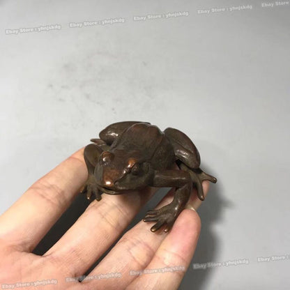 Vintage Solid Bronze Frog Sculpture - Handmade Scholar's Paperweight & Tea Pet