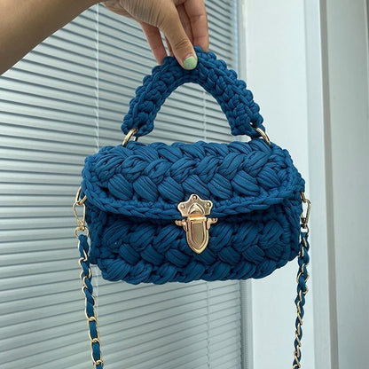 Knitting Bag Woolen Yarn Handmade Woven Handbag Square Crochet Purse 18*5*13 CM