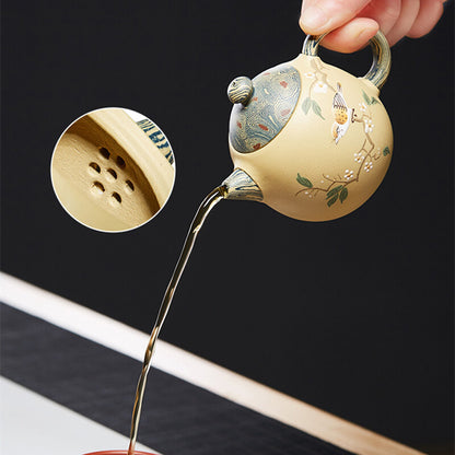 Full Handmade Tea Pot Marked Bird Relief Real Yixing Zisha Clay Master Pot 190ml