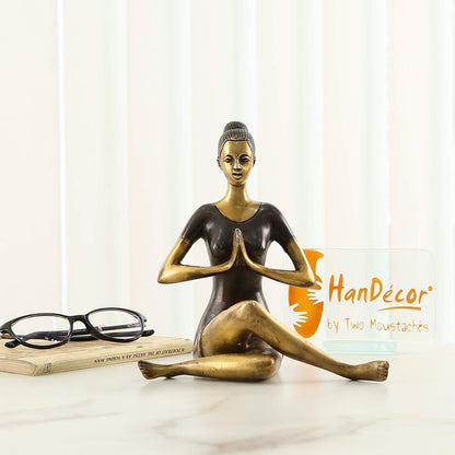 Brass Namaste Yoga Instructions Sitting Lady Sculpture Figurine Idol Home Decor