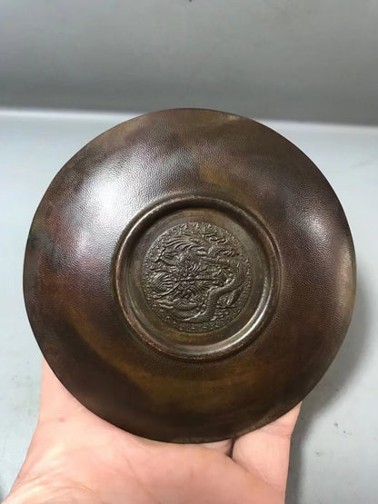 Rare Chinese bronze dragon phoenix statue collectable tea pet plate home decor