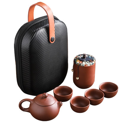 China Zisha Pottery Ceramic Portable Teapot Set Travel Kung Fu Teacup Tea Cup