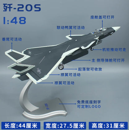 1:48 44CM J-20S Stealth Fighter Plane Aircraft Diecast Military Airplane Model