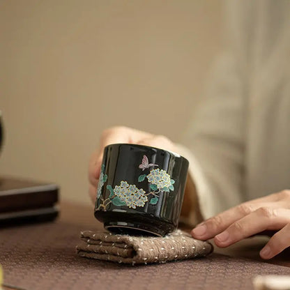 100Ml Ceramic Handmade Cloisonné Black Glazed Embroidered Ball Tea Tasting Cup -