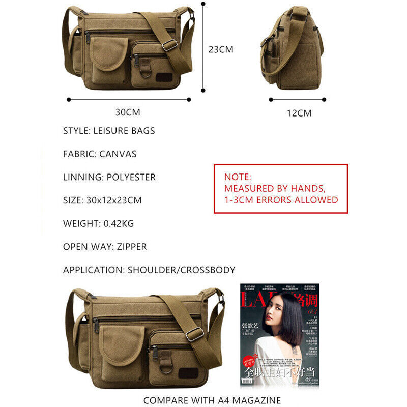 Canvas Sling Bag Men Shoulder Messenger Bag Vintage Crossbody Military Satchel V
