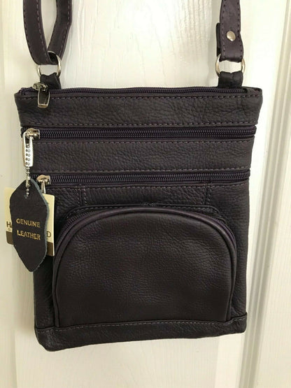 14 COLORS - Roma Leathers 6 Compartment 100% CROSSBODY LEATHER BAG 9.5" X 7.5"